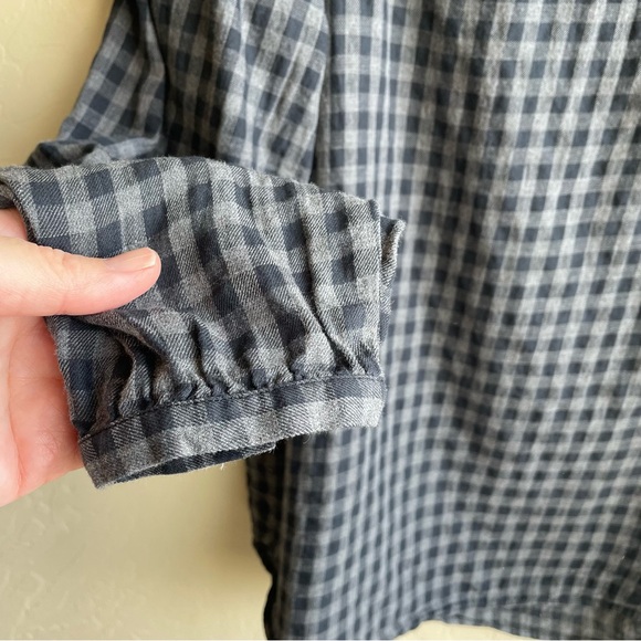 Loft Women’s Black Gingham Brushed Cotton Ruffle Blouse Top Large - Picture 4 of 10